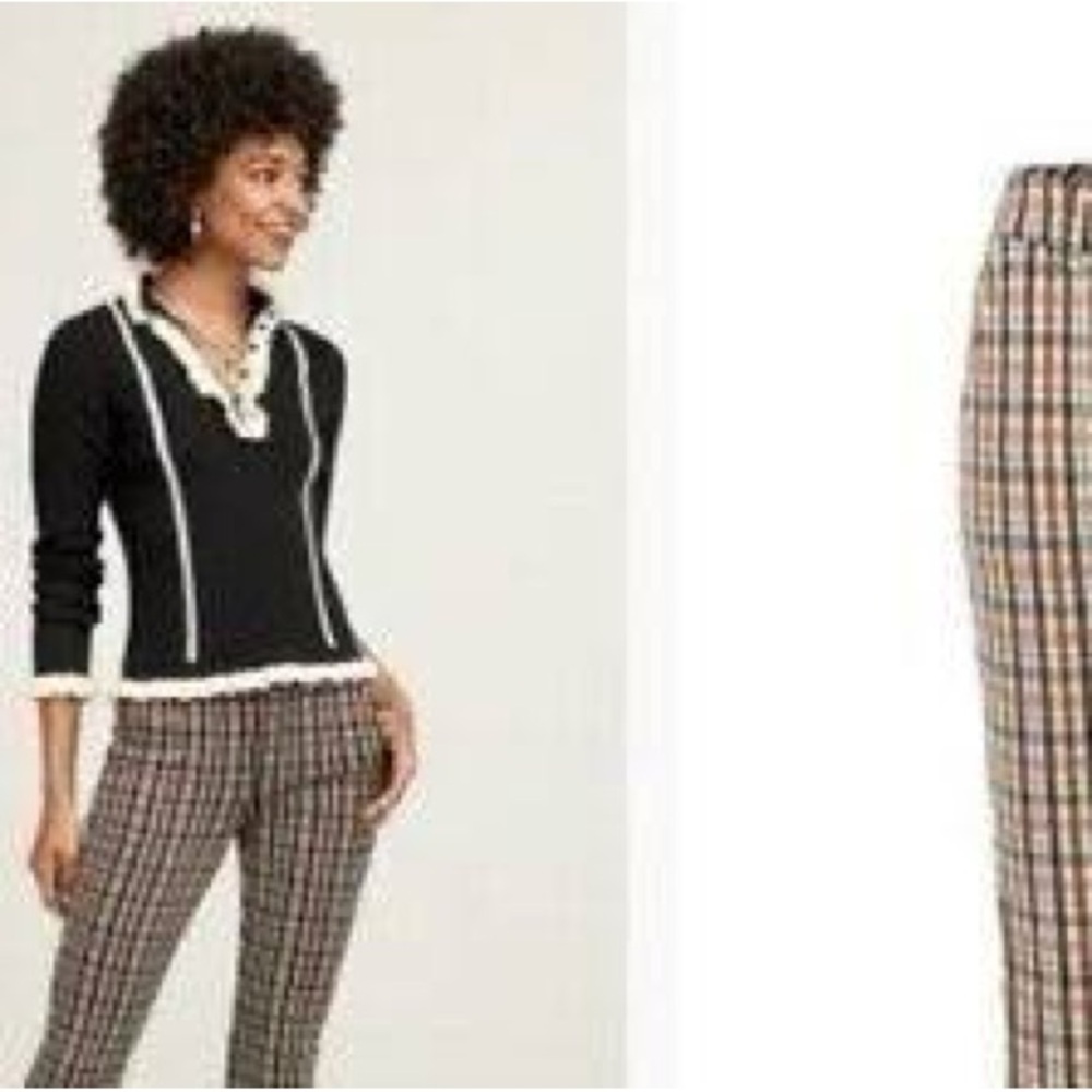CAbi 4131 Womens Jazzy Kick Flare Pants Brown Tan  Red Plaid Cropped Size 2